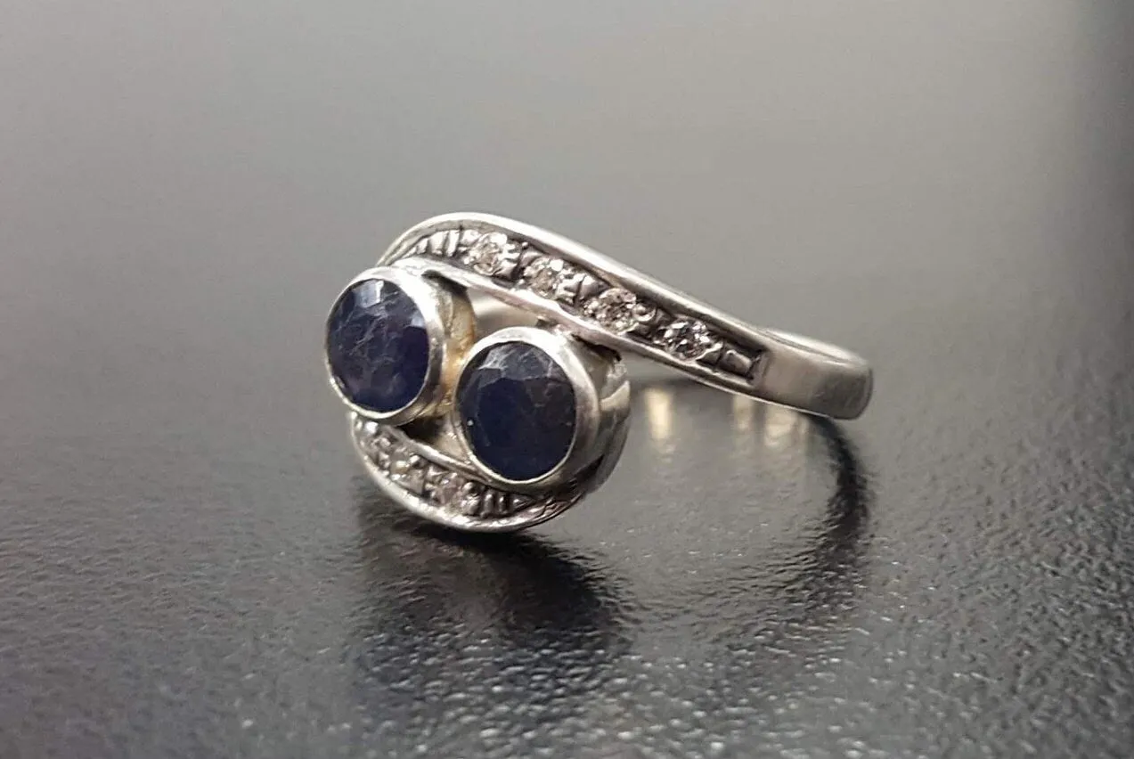 Sapphire Vintage Ring - Two Stone Ring - Natural Sapphire Ring