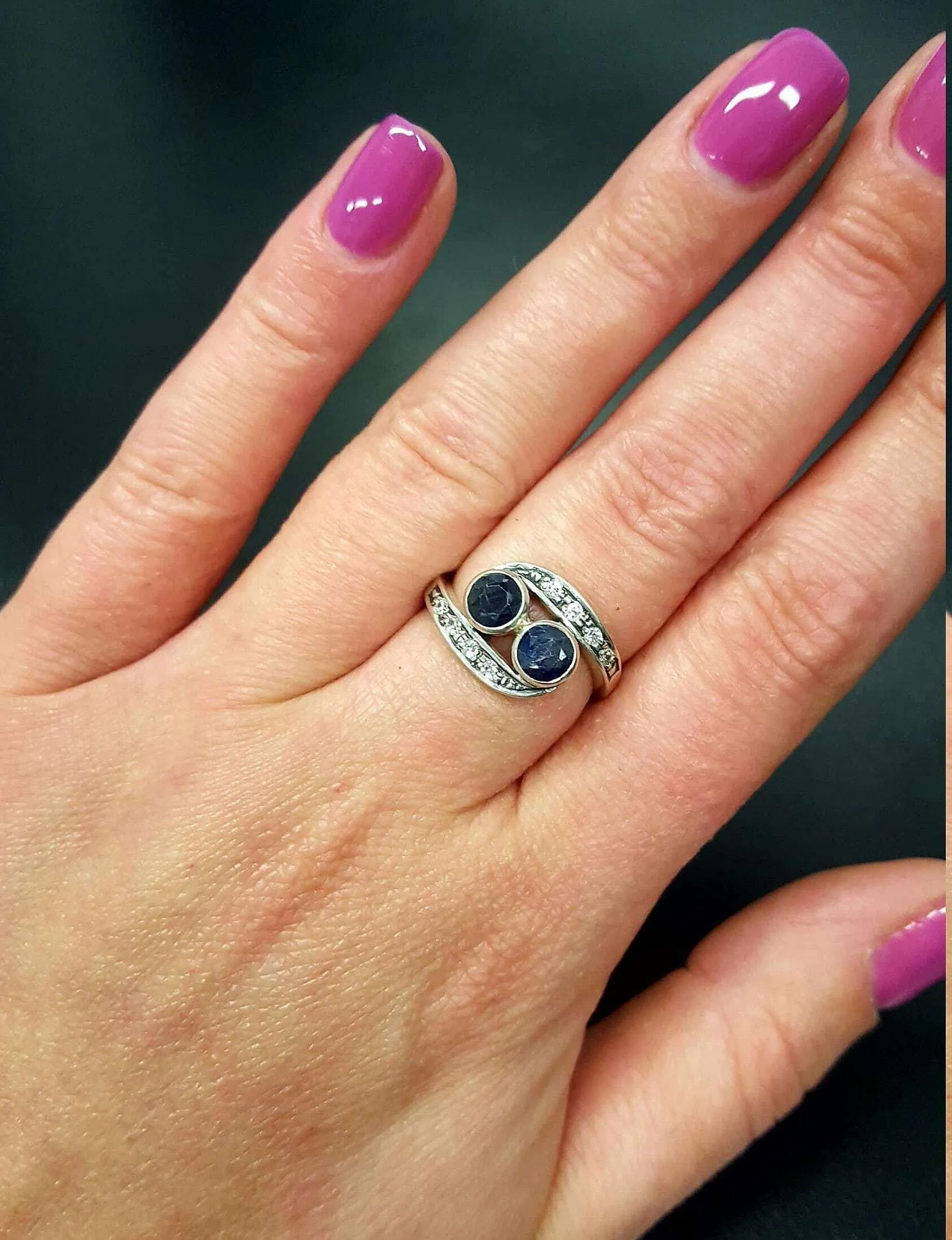 Sapphire Vintage Ring - Two Stone Ring - Natural Sapphire Ring