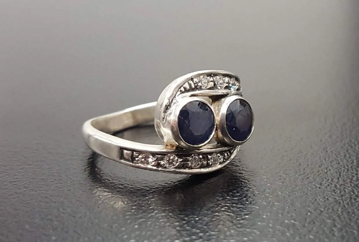 Sapphire Vintage Ring - Two Stone Ring - Natural Sapphire Ring