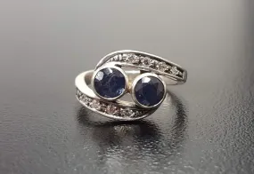 Sapphire Vintage Ring - Two Stone Ring - Natural Sapphire Ring