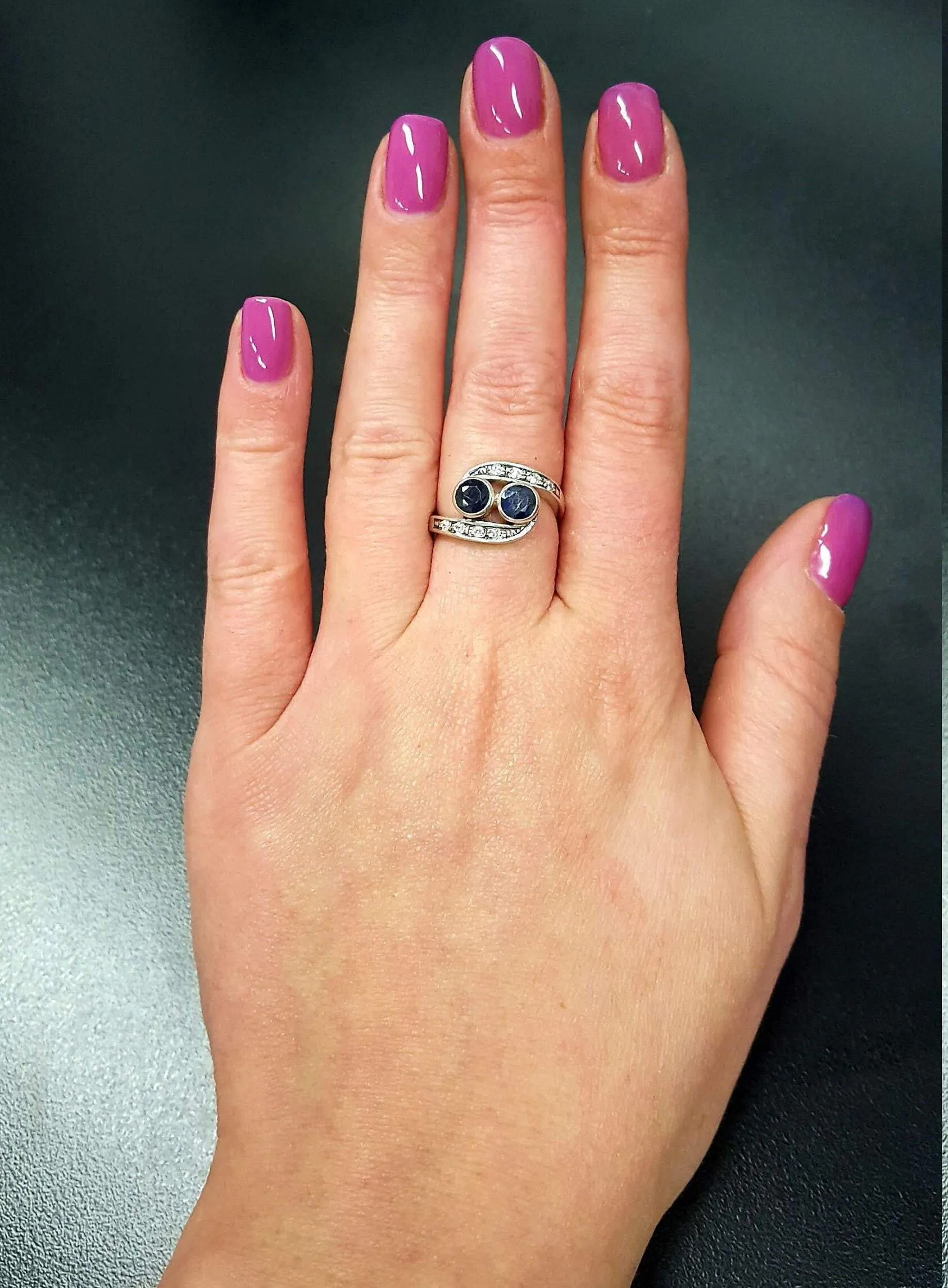 Sapphire Vintage Ring - Two Stone Ring - Natural Sapphire Ring