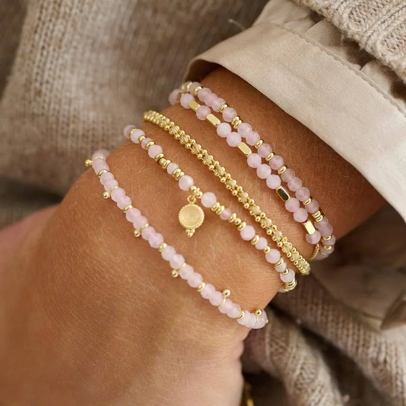 Sense Rose Quartz Charm Gold Bracelet