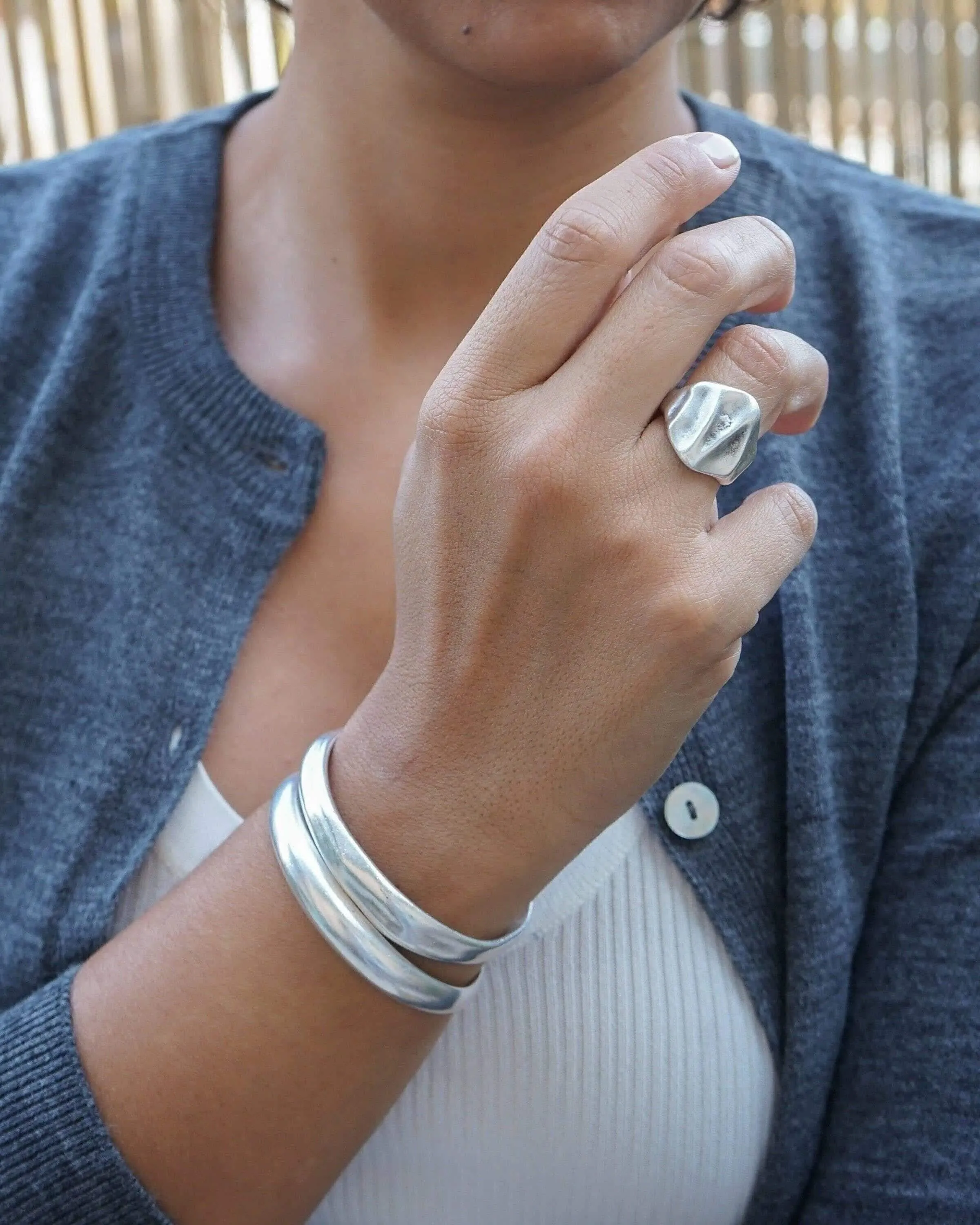 Silver Wave Ripple Ring