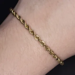 SOLID 14K YELLOW GOLD TWIST ROPE CHAIN BRACELET 3.2mm MENS LADIES CLASSIC SIMPLE