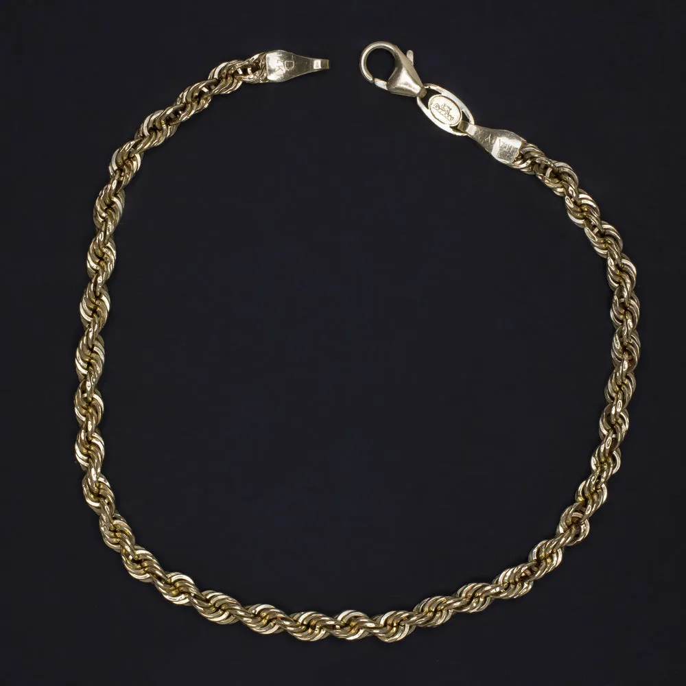 SOLID 14K YELLOW GOLD TWIST ROPE CHAIN BRACELET 3.2mm MENS LADIES CLASSIC SIMPLE