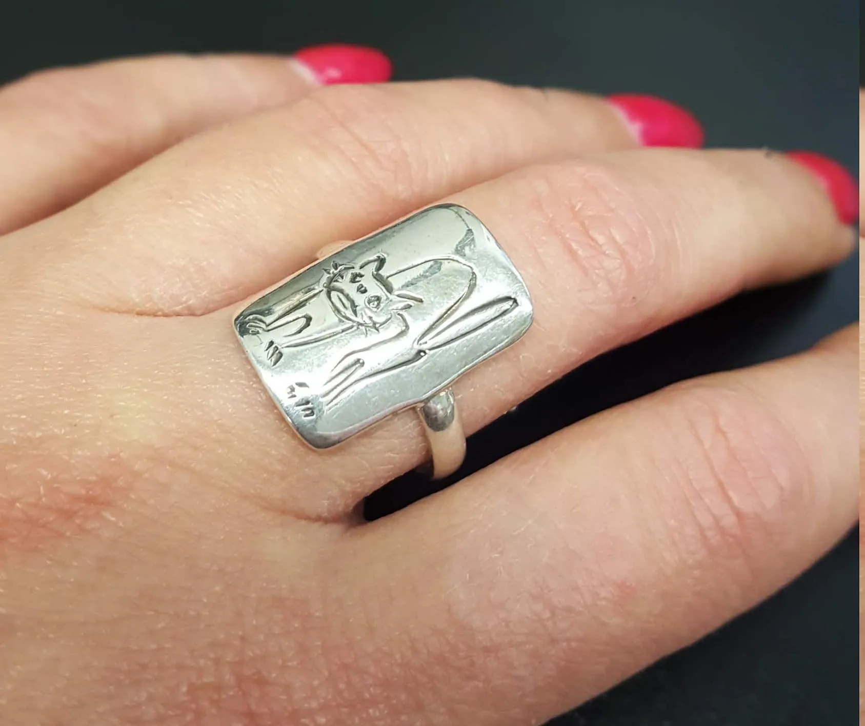 Statement Cat Ring - Plate Cat Ring - Artistic Silver Ring