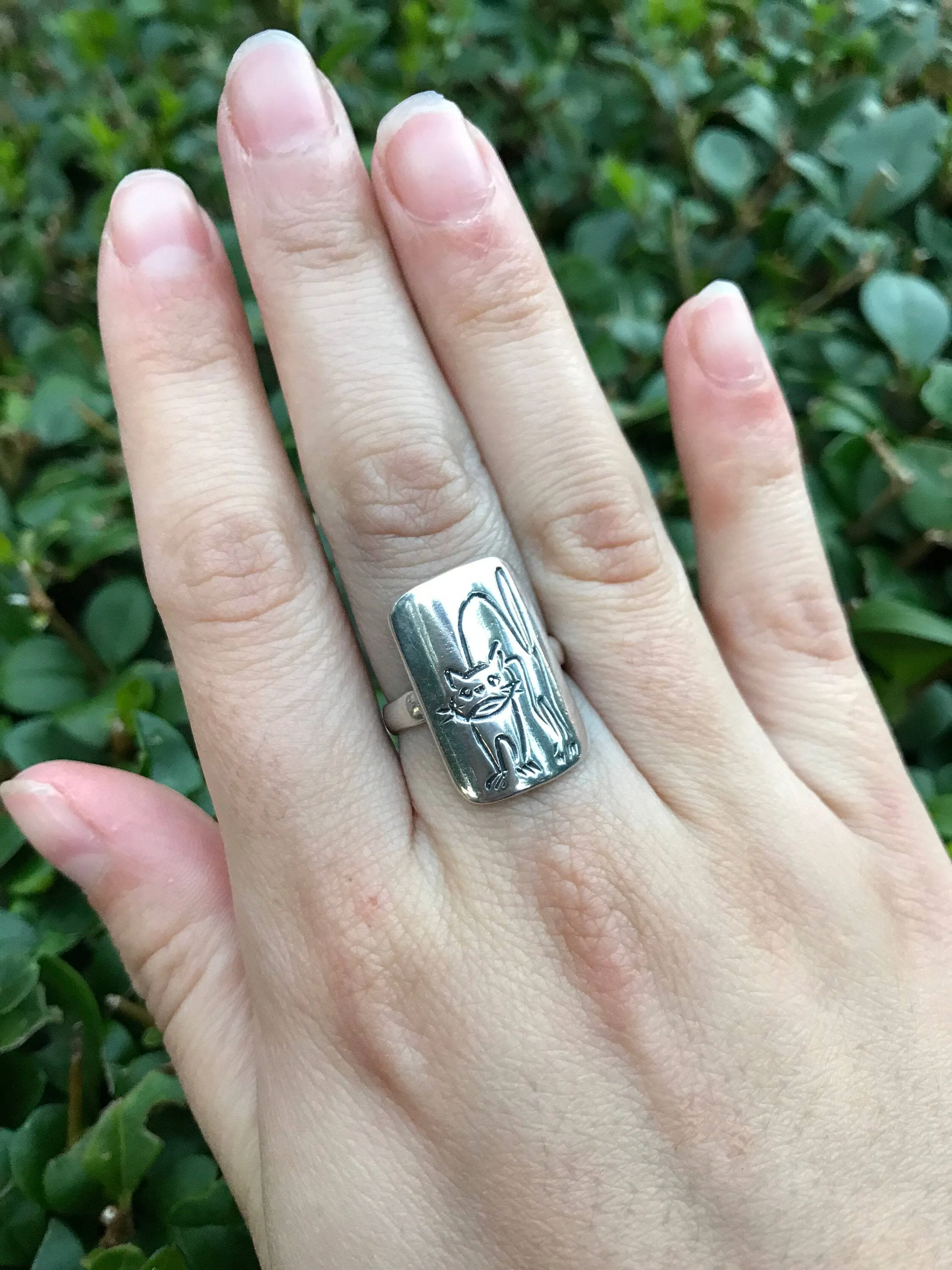 Statement Cat Ring - Plate Cat Ring - Artistic Silver Ring
