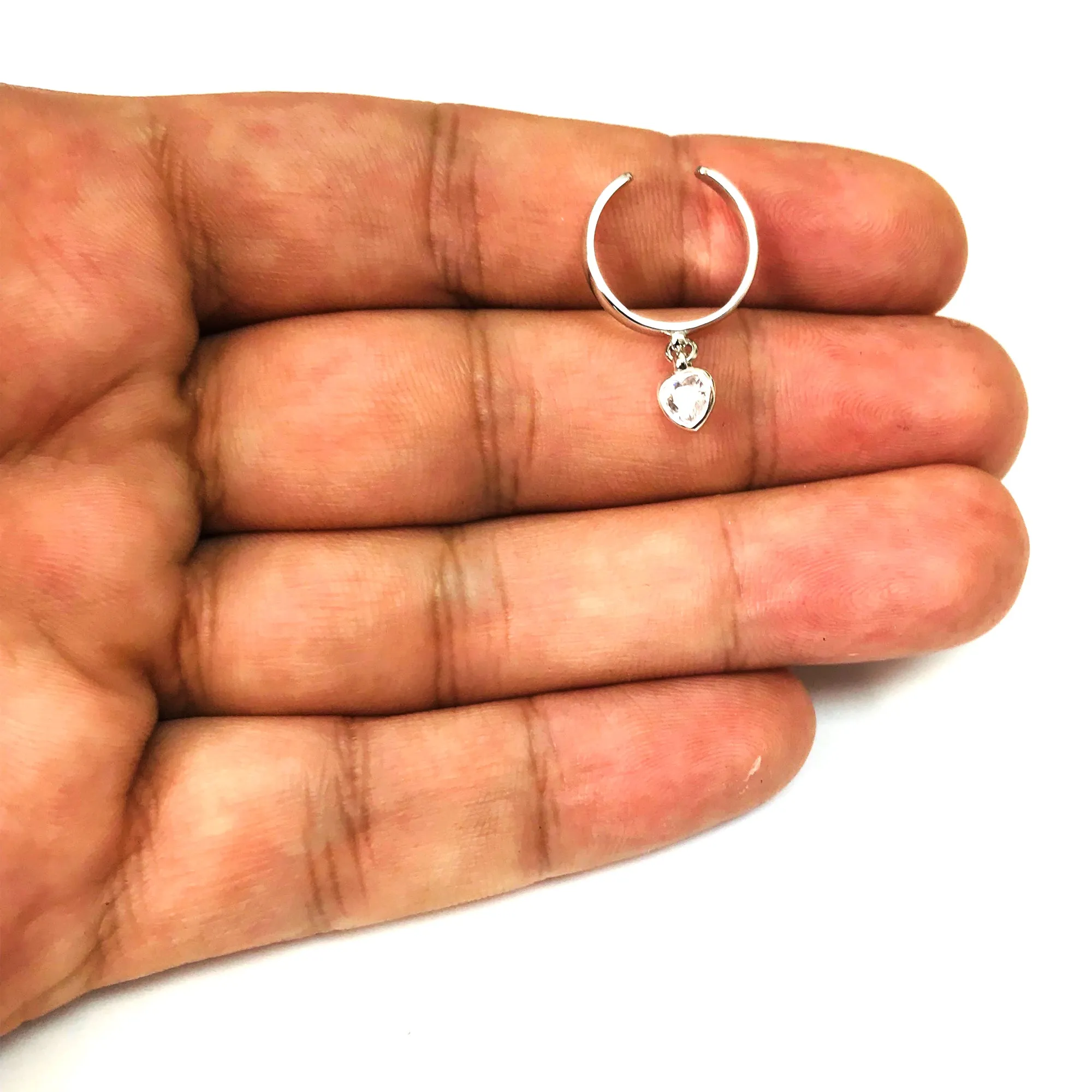 Sterling Silver Dangling Heart Shape CZ Cuff Style Adjustable Toe Ring