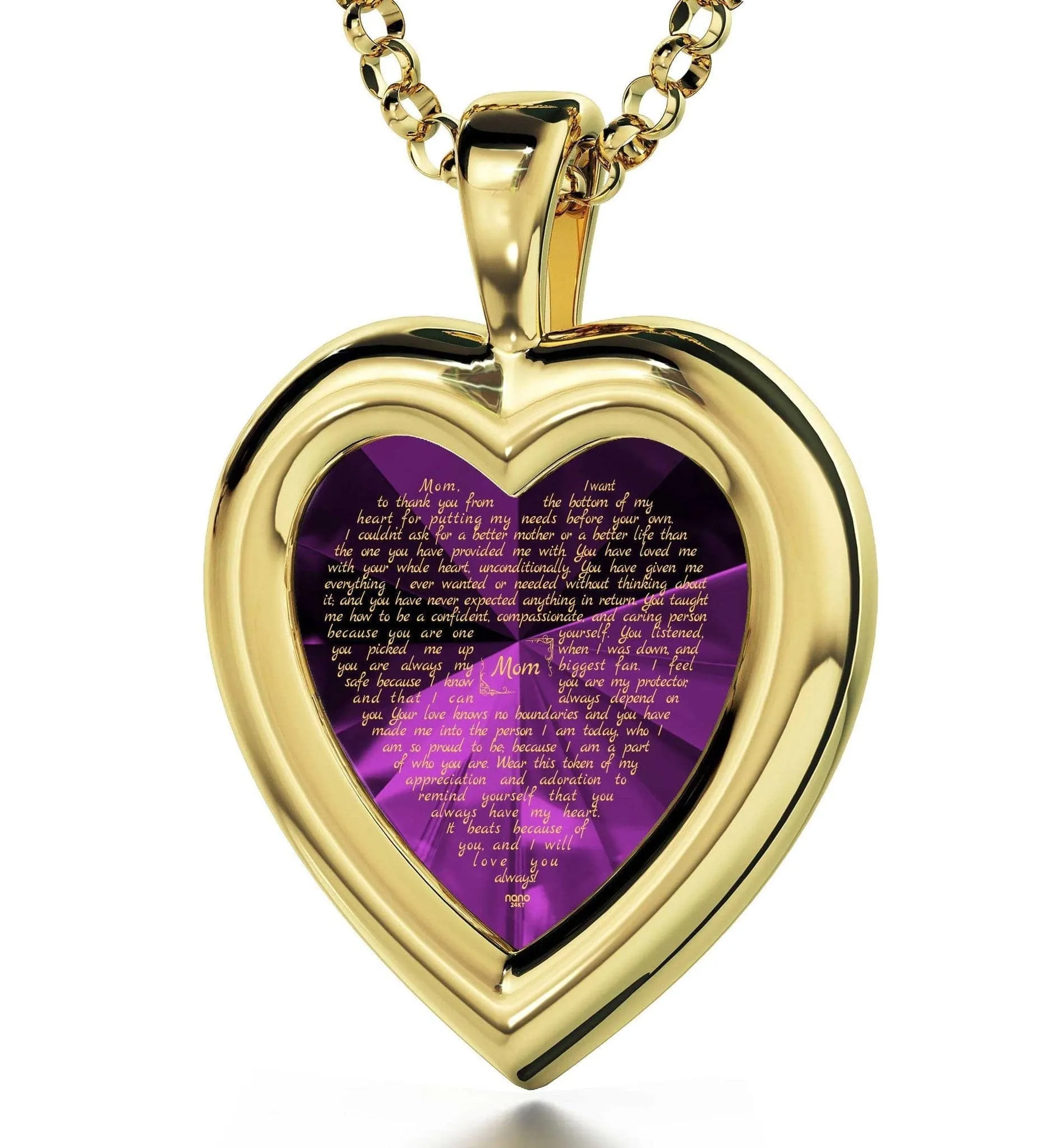 Thank You Mom, 14k Gold Necklace, Zirconia