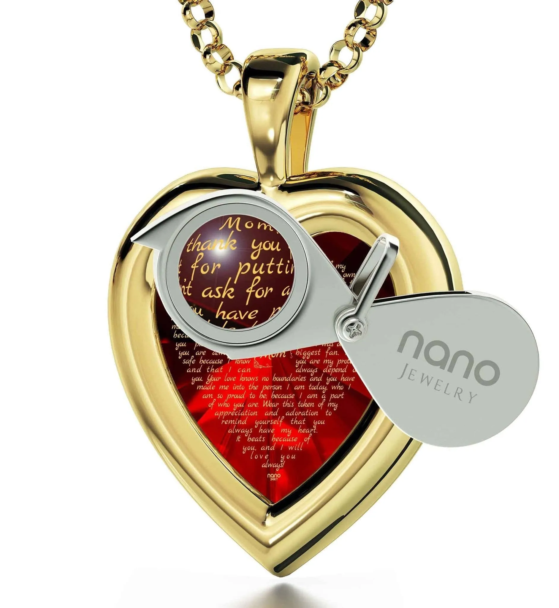 Thank You Mom, 14k Gold Necklace, Zirconia