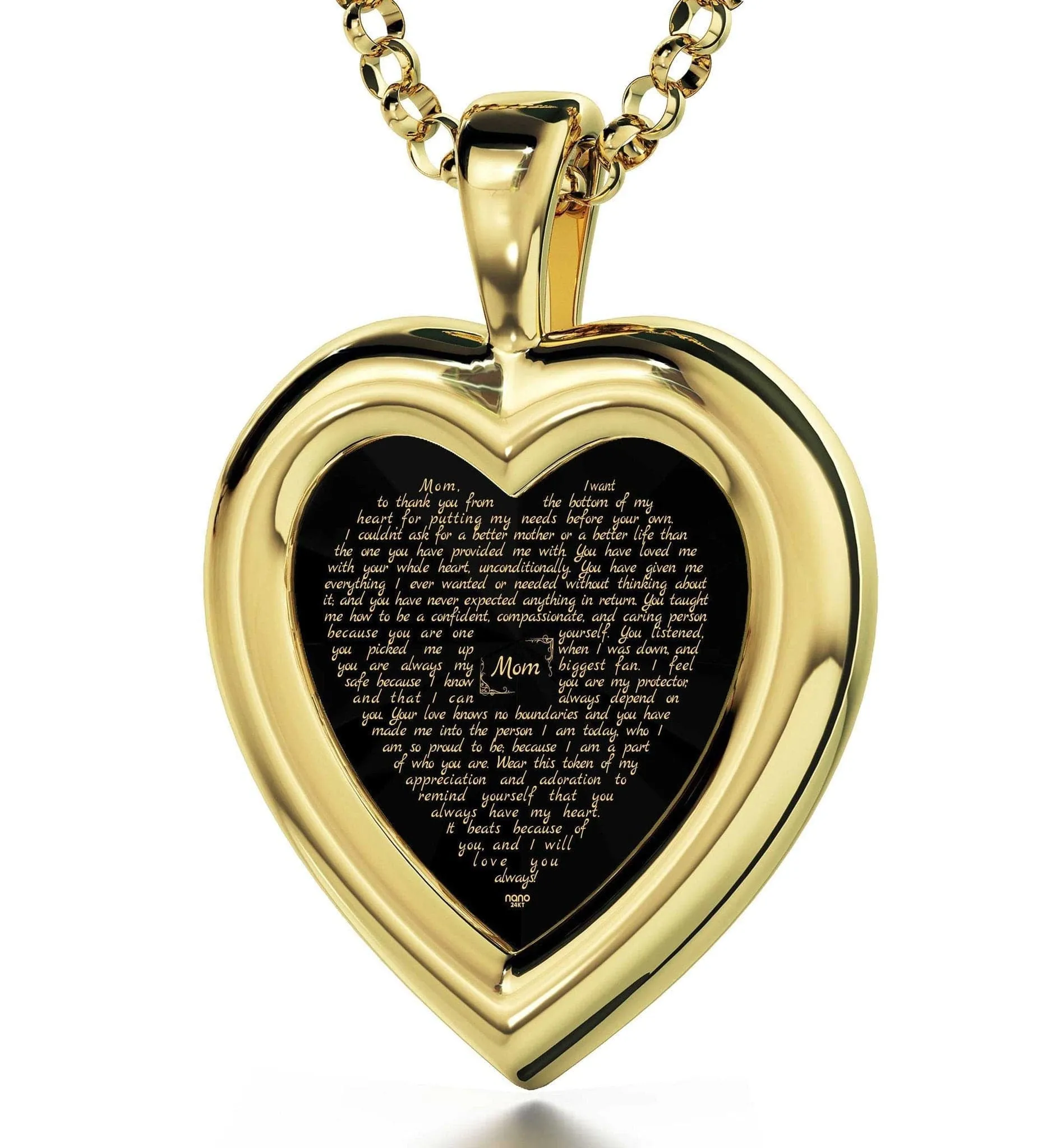 Thank You Mom, 14k Gold Necklace, Zirconia