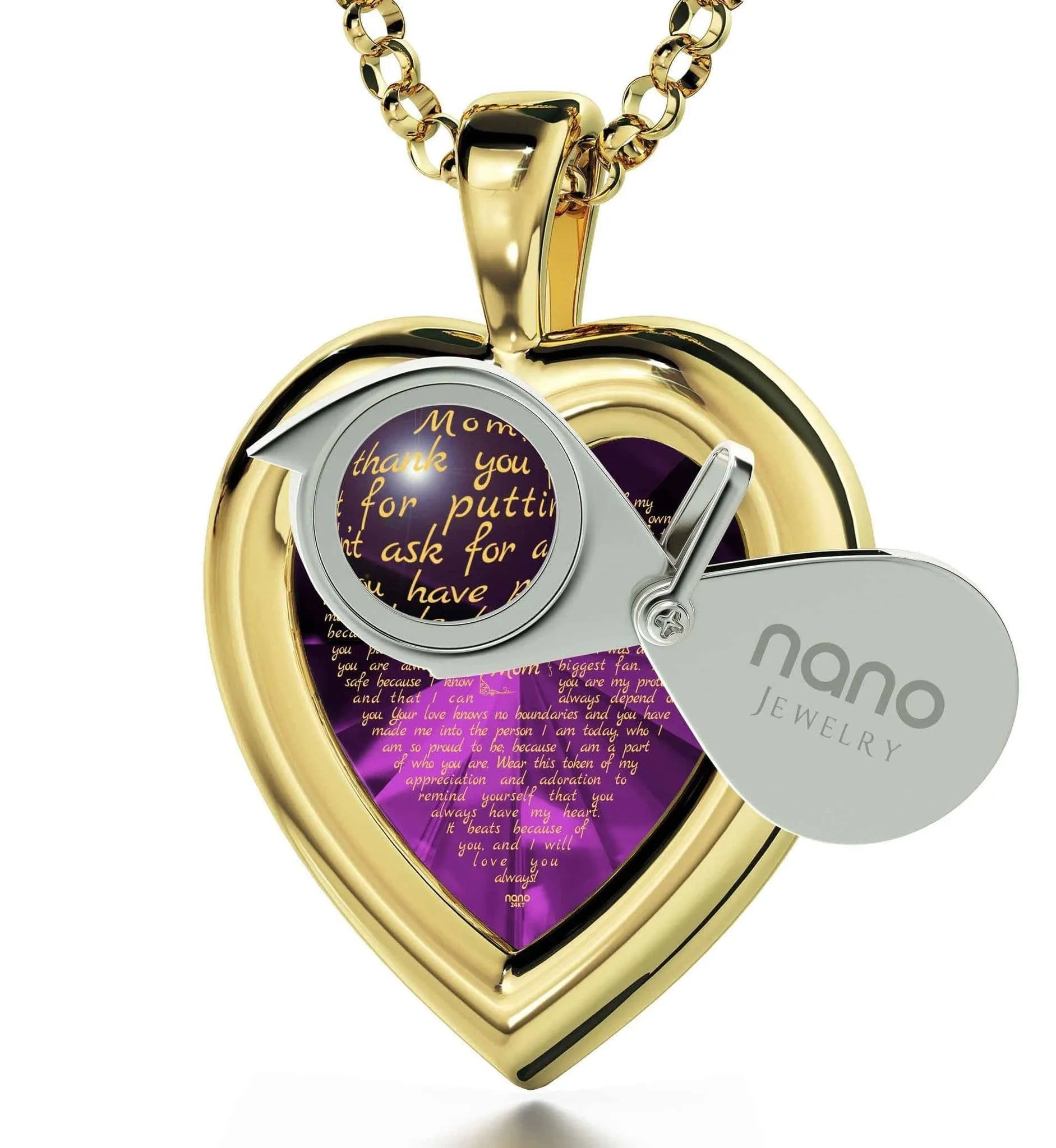 Thank You Mom, 14k Gold Necklace, Zirconia
