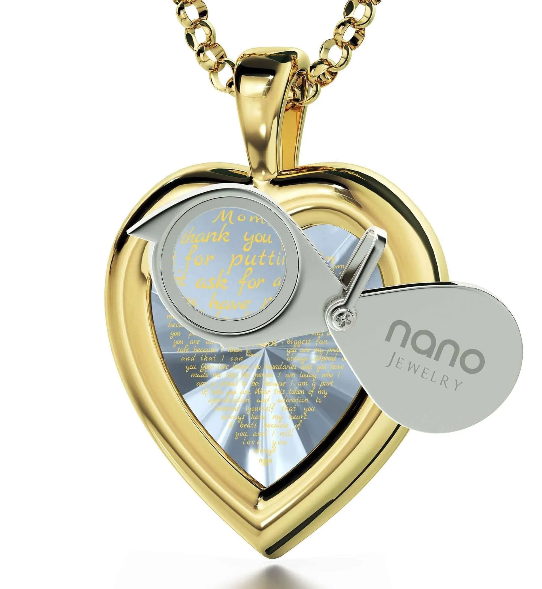Thank You Mom, 14k Gold Necklace, Zirconia