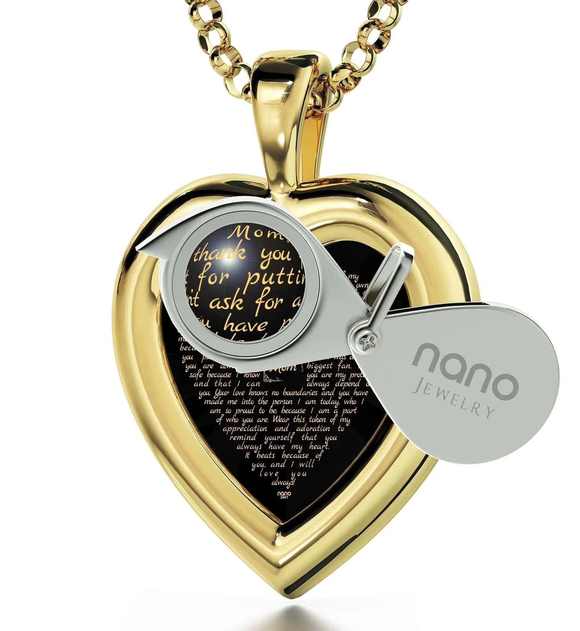 Thank You Mom, 14k Gold Necklace, Zirconia