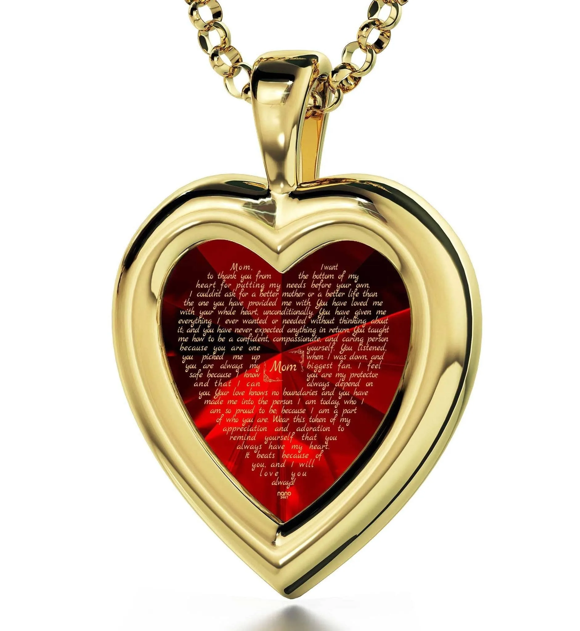 Thank You Mom, 14k Gold Necklace, Zirconia