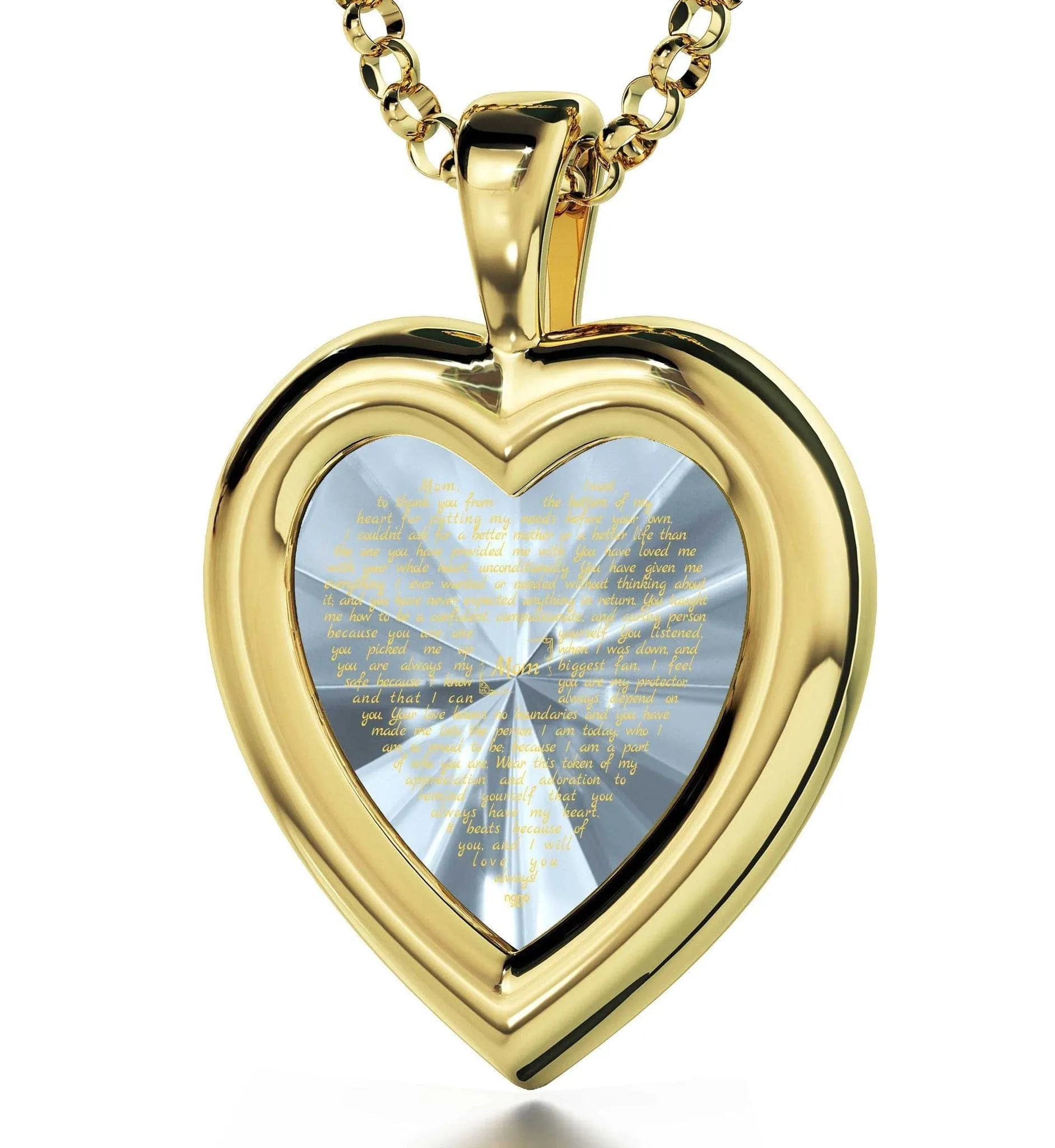 Thank You Mom, 14k Gold Necklace, Zirconia