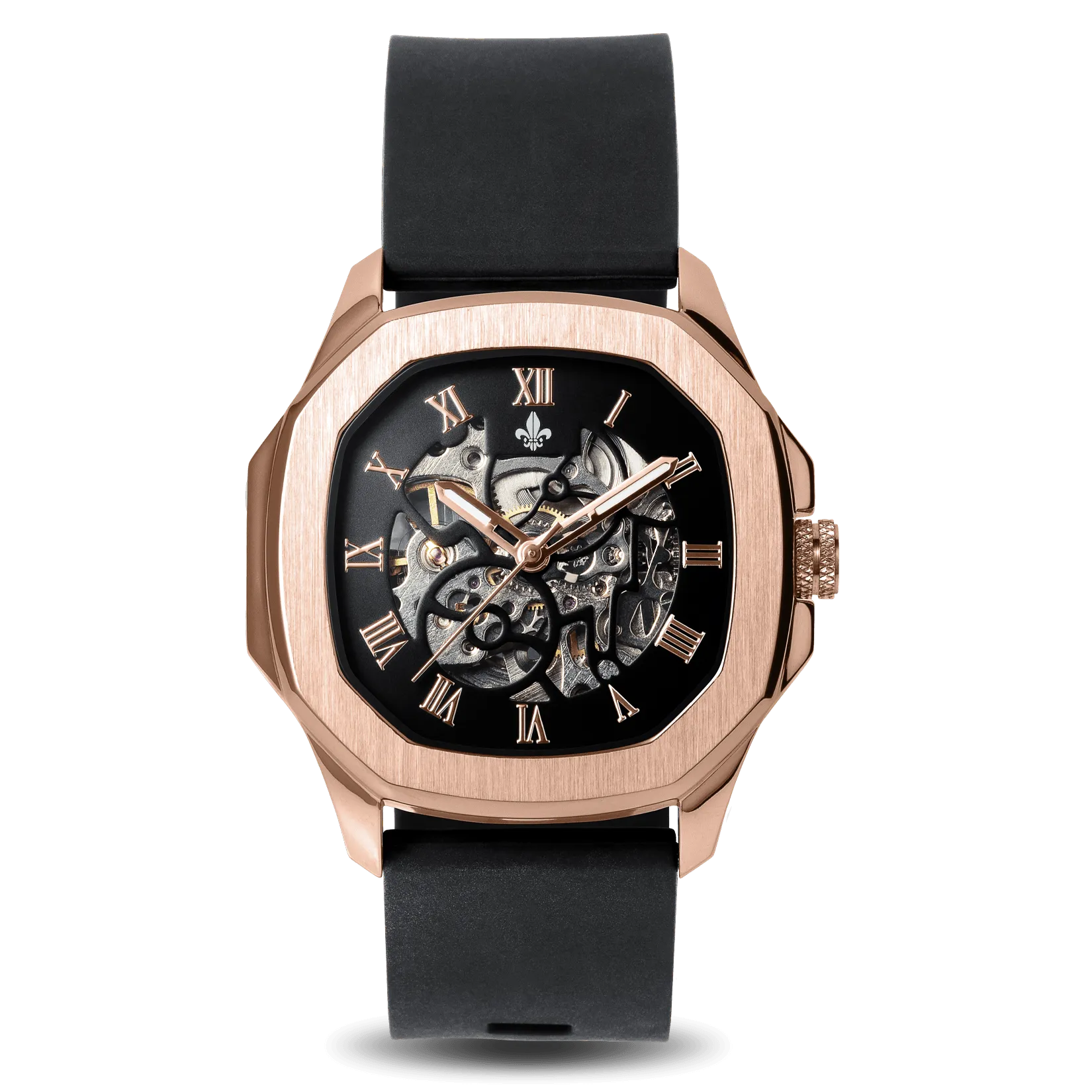 The Avalon Rose Gold   Blue Leather Croc Pattern Strap