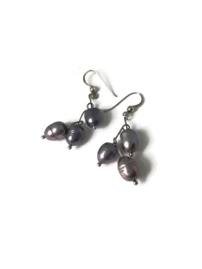 Vintage Freshwater Pearl Drop Branch Earrings 3 Pearls