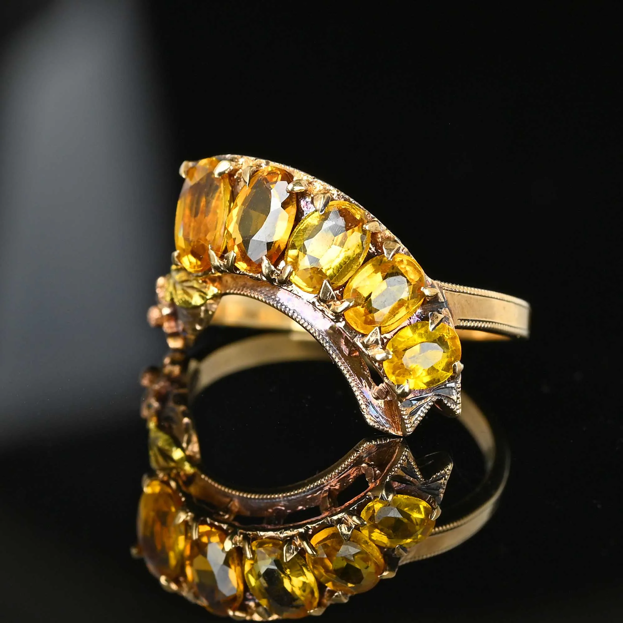 Vintage Gold Crown Five Stone Citrine Statement Ring