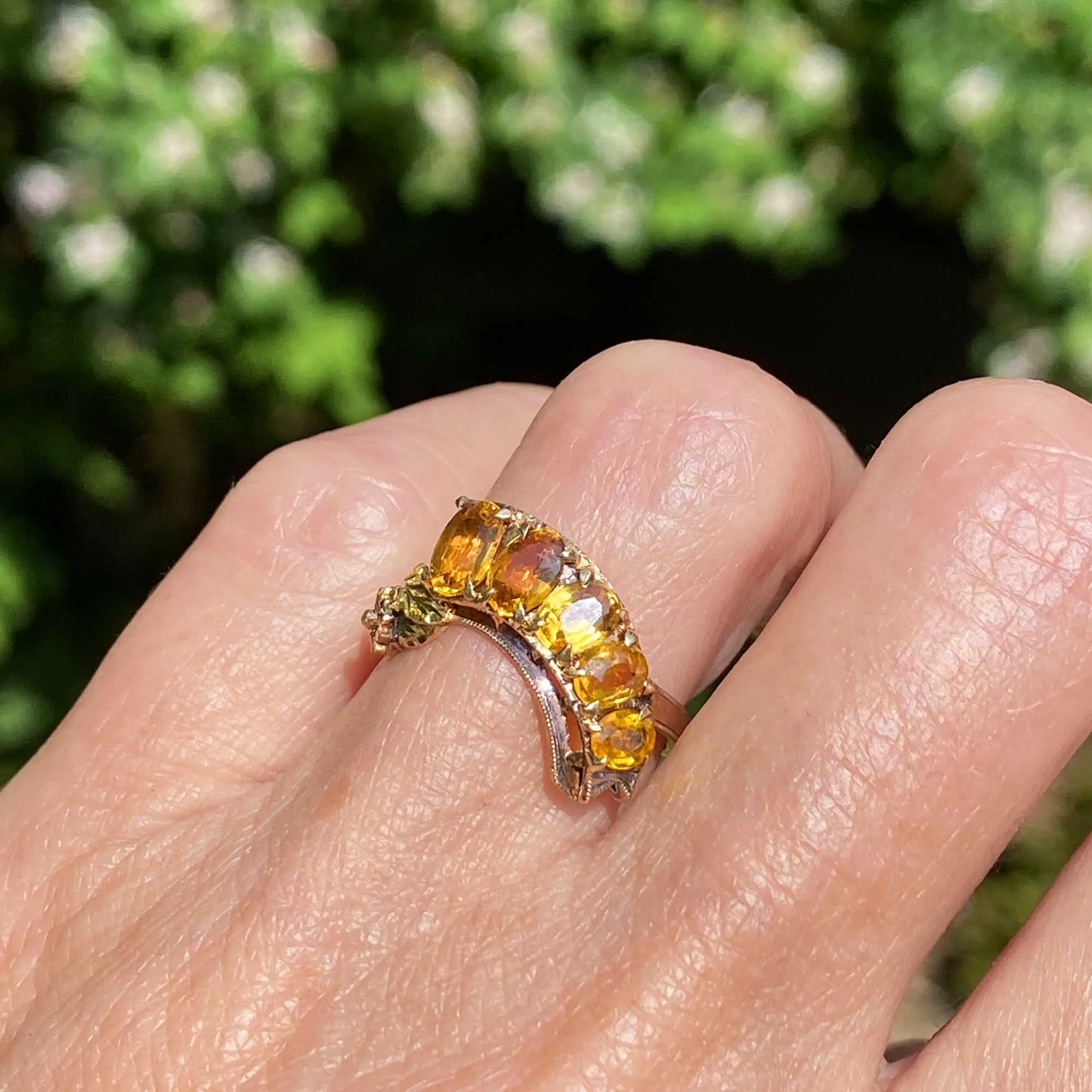 Vintage Gold Crown Five Stone Citrine Statement Ring
