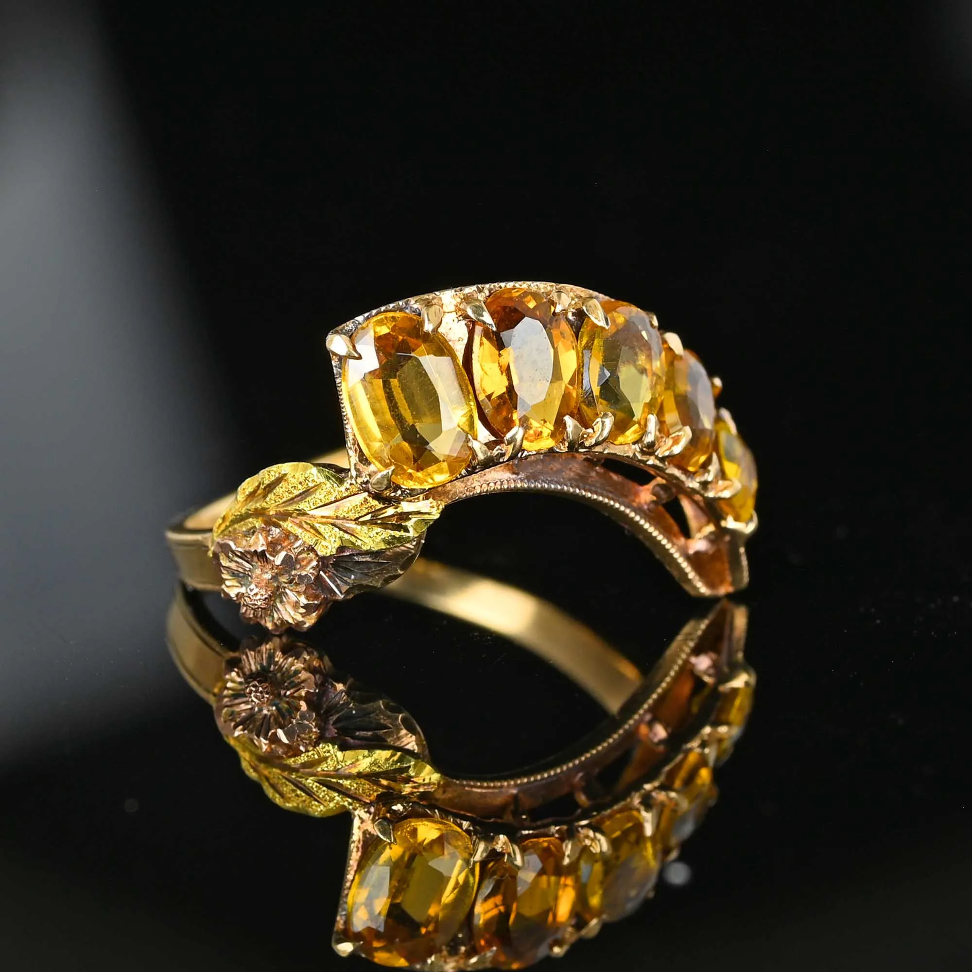 Vintage Gold Crown Five Stone Citrine Statement Ring