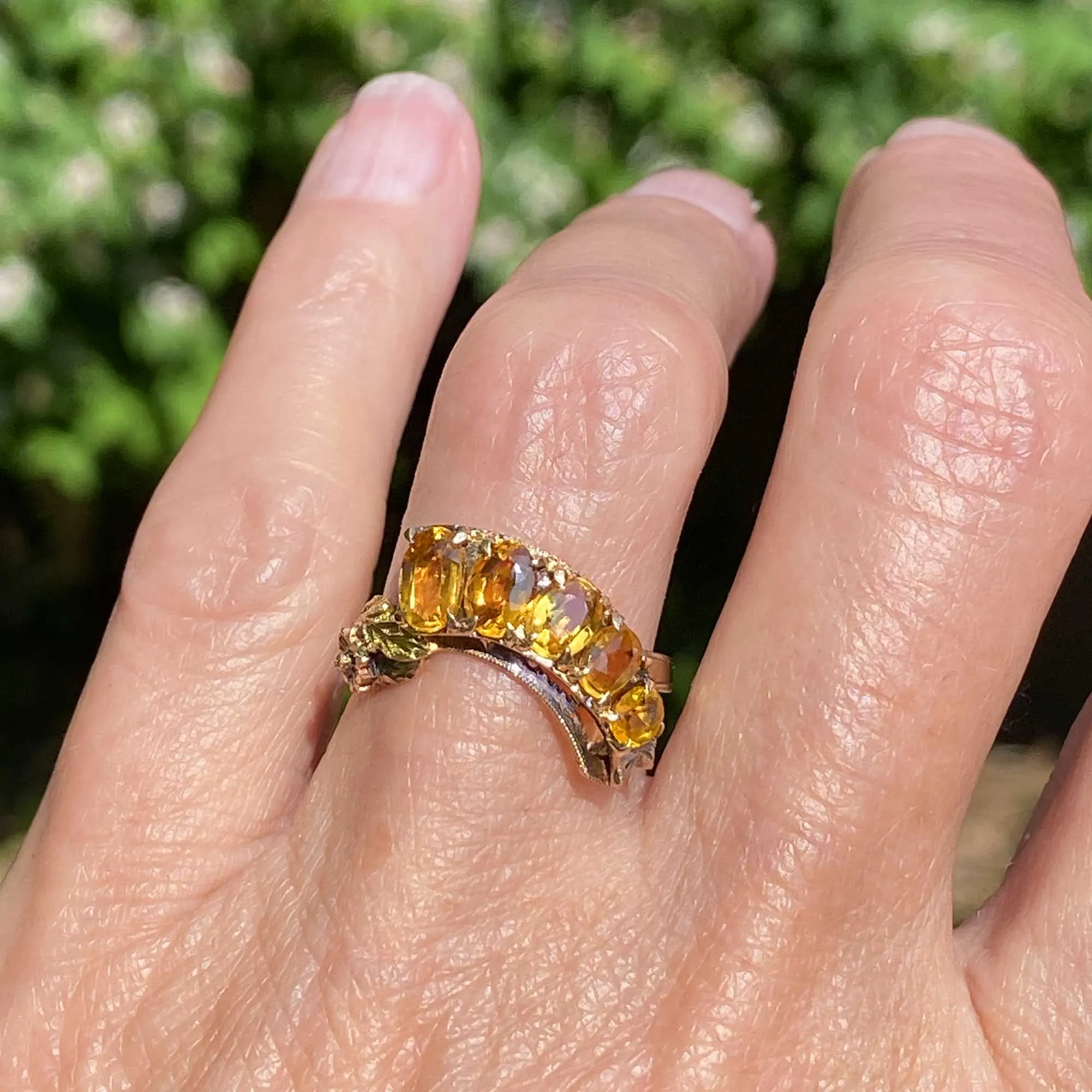 Vintage Gold Crown Five Stone Citrine Statement Ring