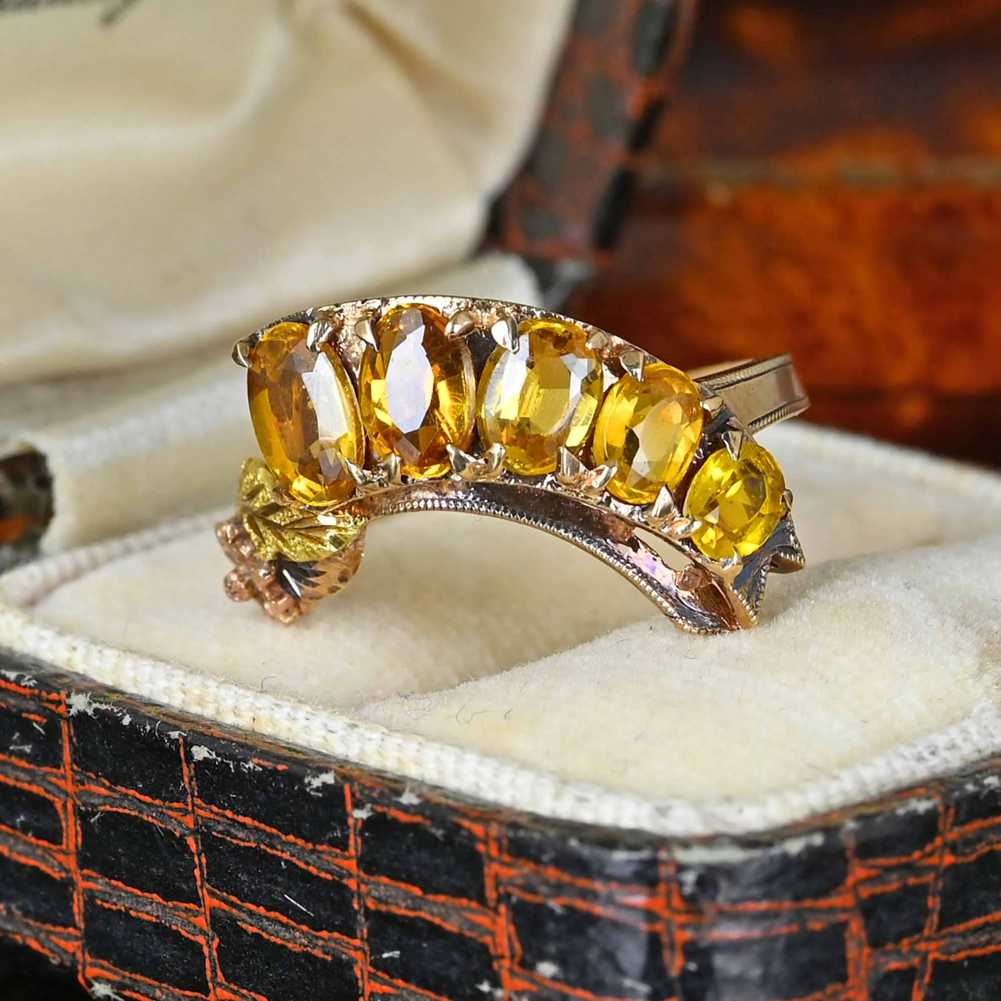 Vintage Gold Crown Five Stone Citrine Statement Ring