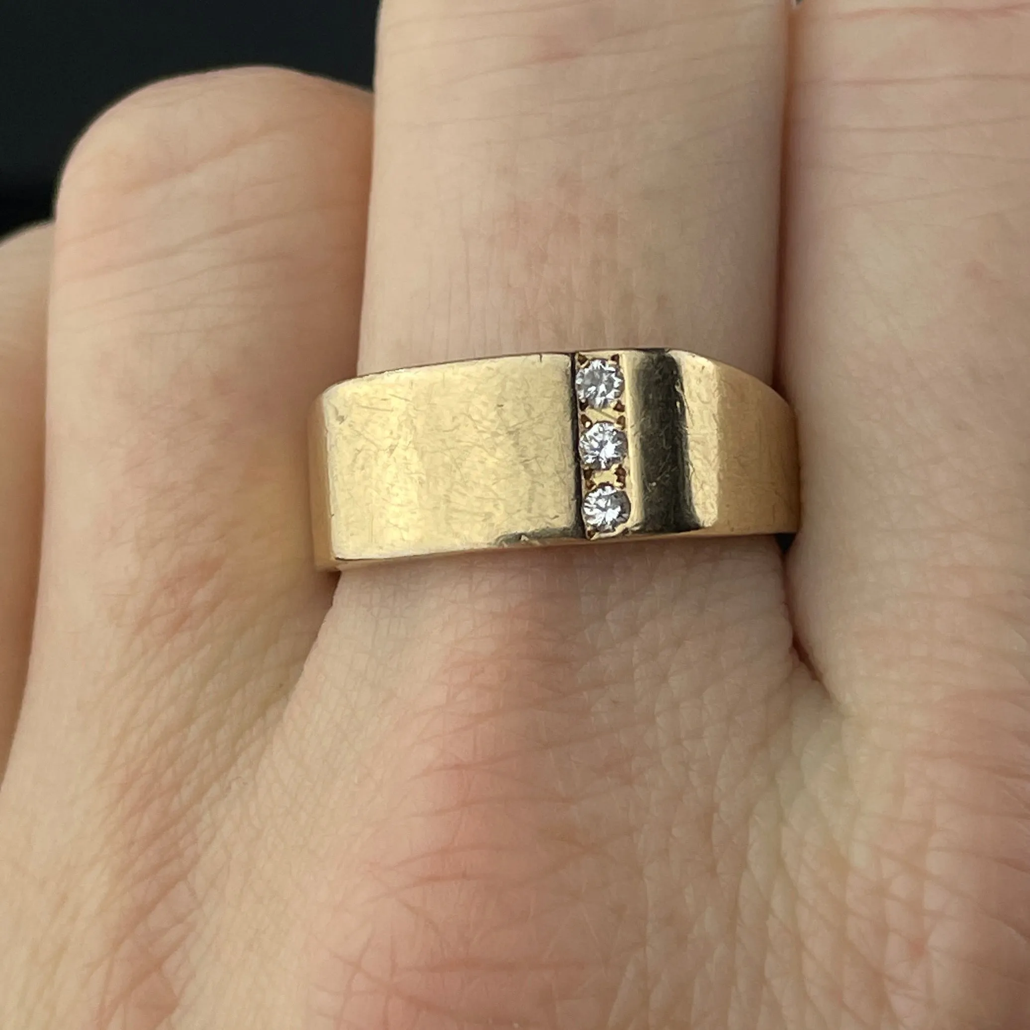 Vintage Heavy 14K Gold Diamond Wide Band Ring, Sz 8 1/4