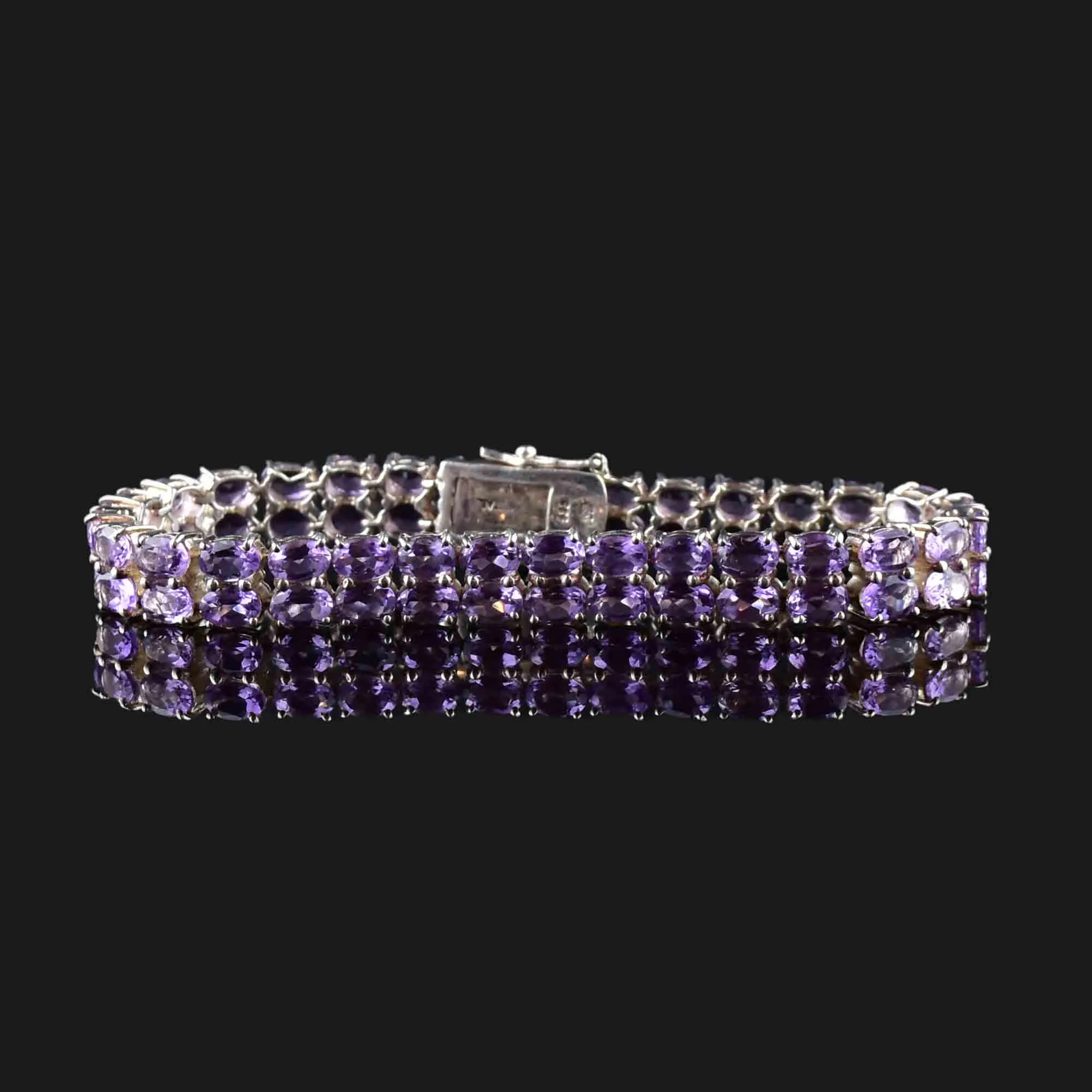 Vintage Two Row Amethyst Silver Bracelet