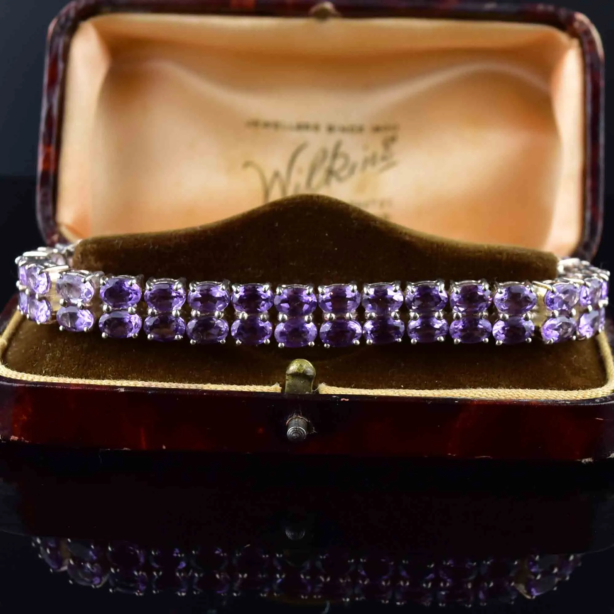 Vintage Two Row Amethyst Silver Bracelet