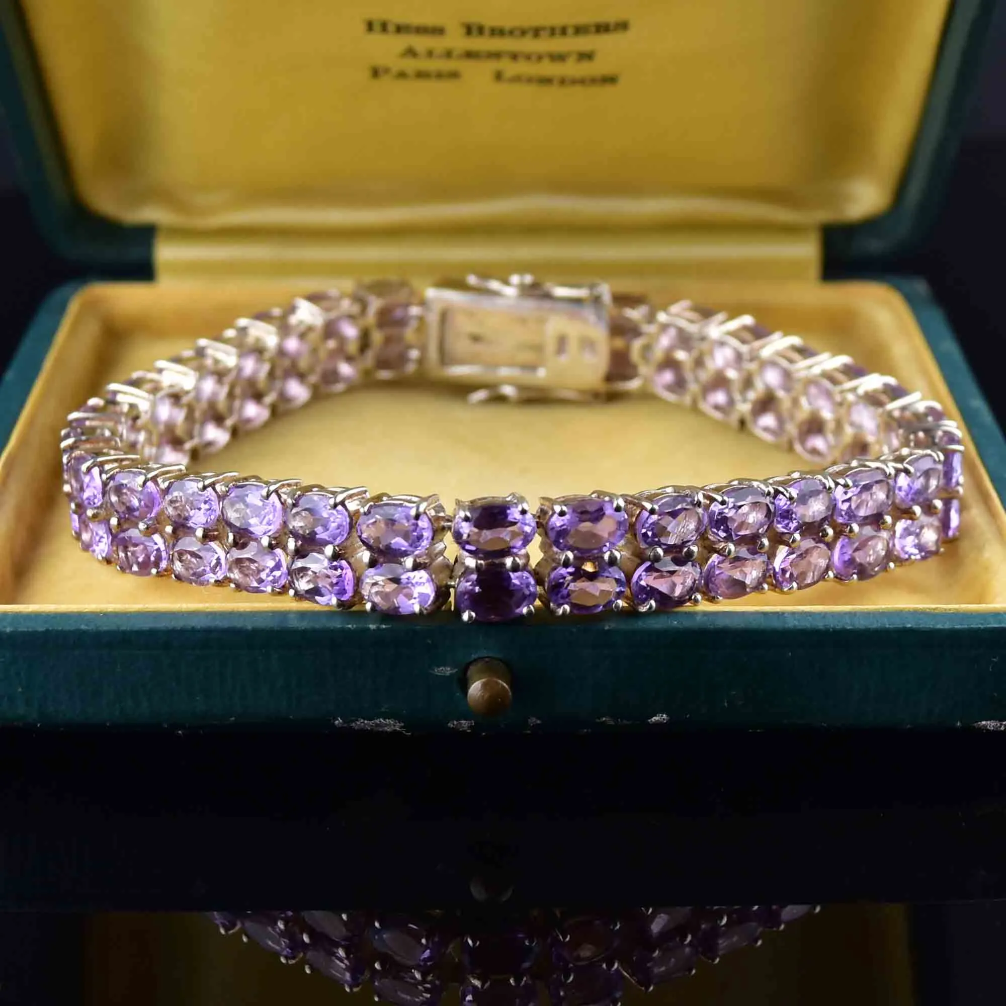 Vintage Two Row Amethyst Silver Bracelet