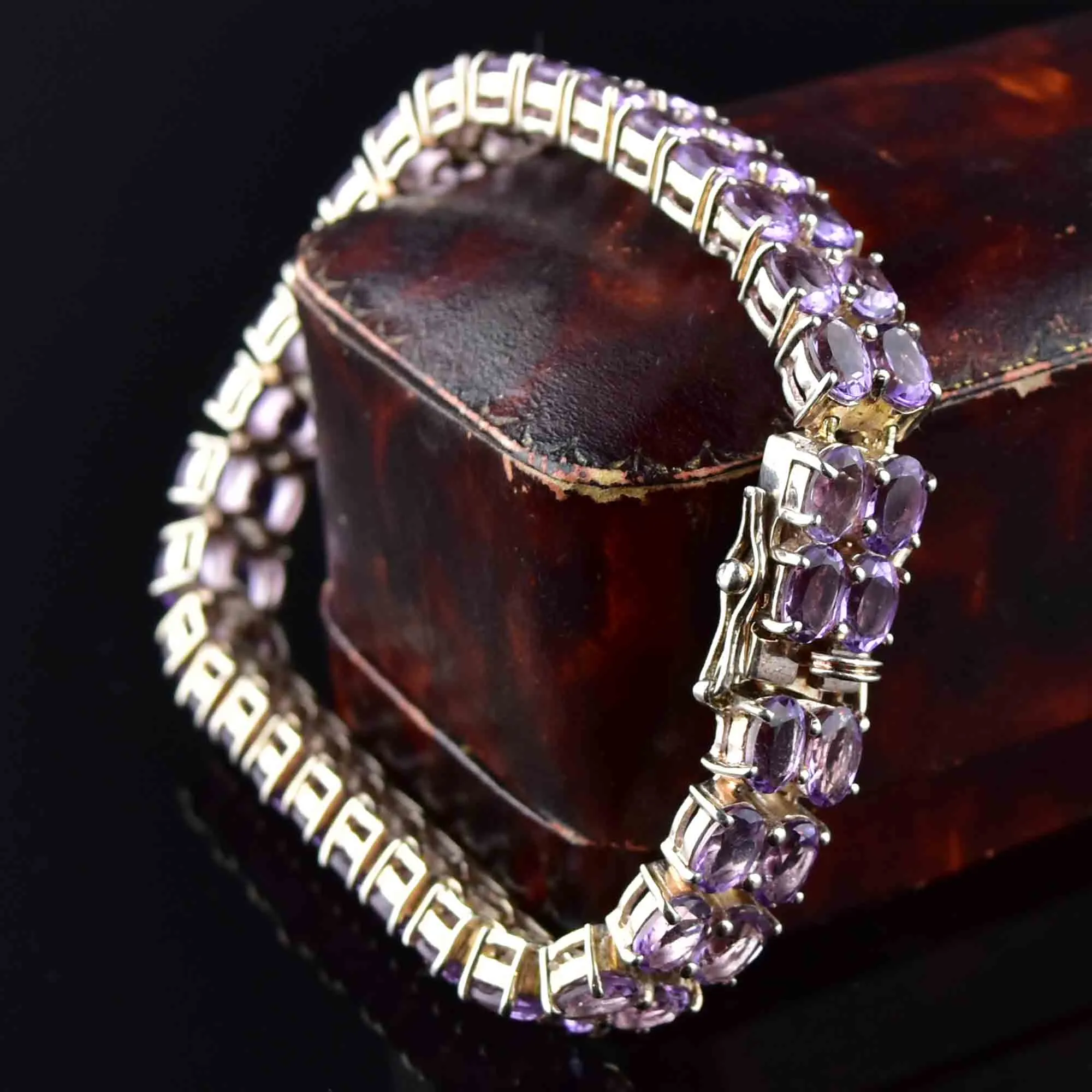 Vintage Two Row Amethyst Silver Bracelet
