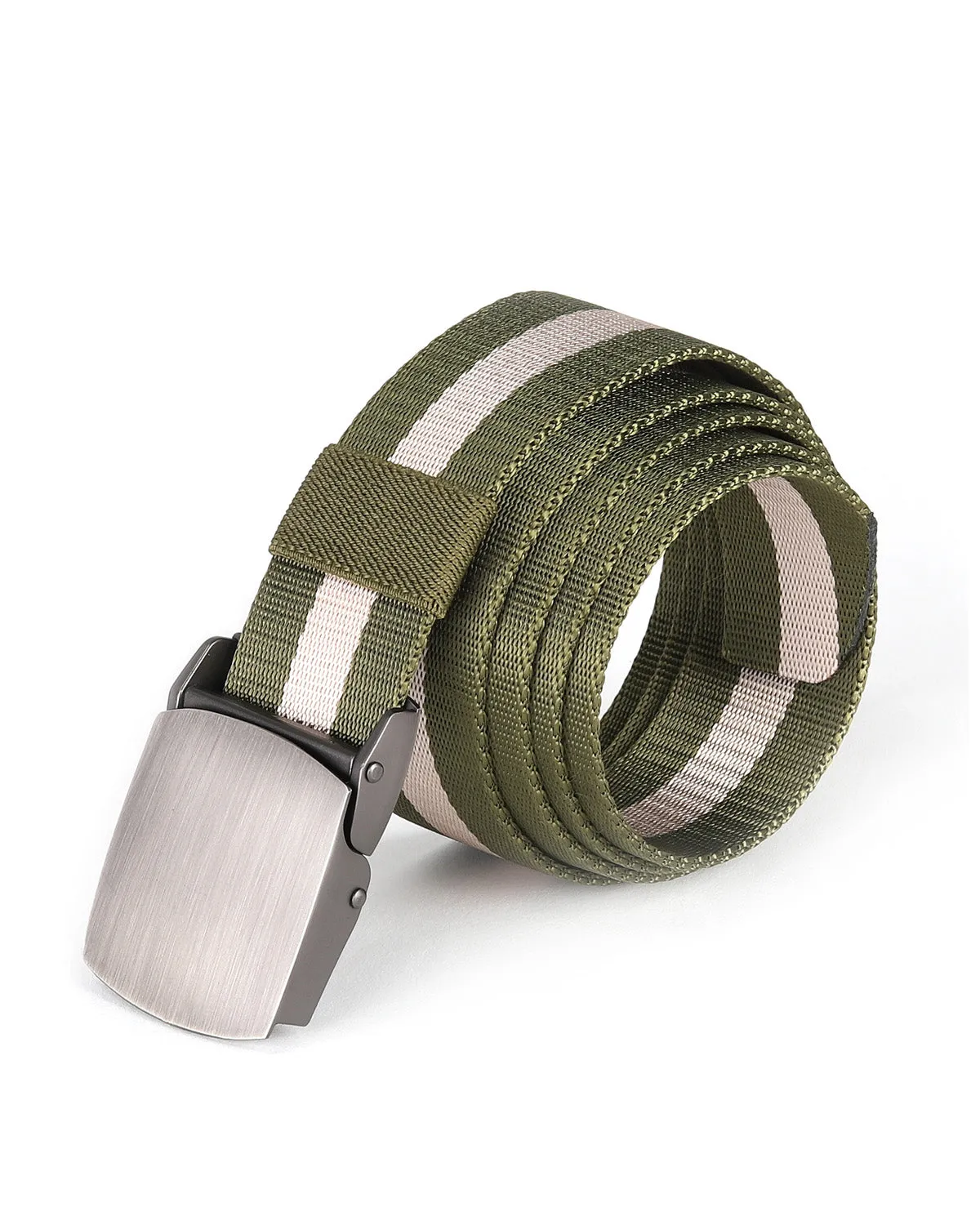 ZIMEGO Mens One Size Adjustable Strap Stripe Nylon Web Belt With Metal Buckle